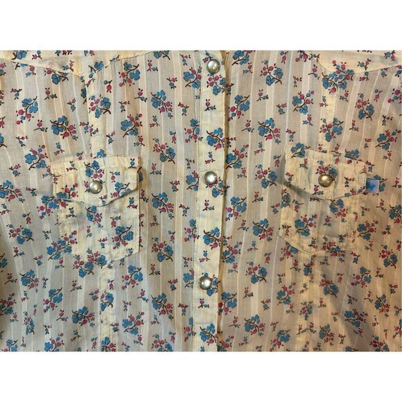 Aeropostale authentic western shirt pearl snap yellow floral size large (8037) - Picture 2 of 5